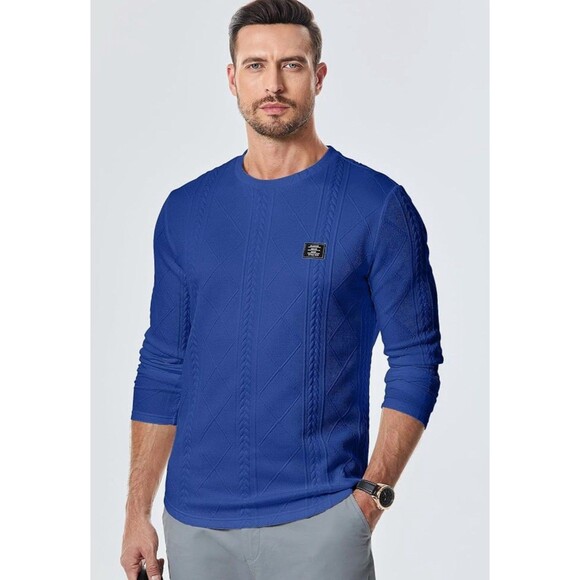 JMIERR Men Casual Long Sleeve Shirt Crew Neck Collar Pullover Sweatshirt XL blue - Picture 2 of 14